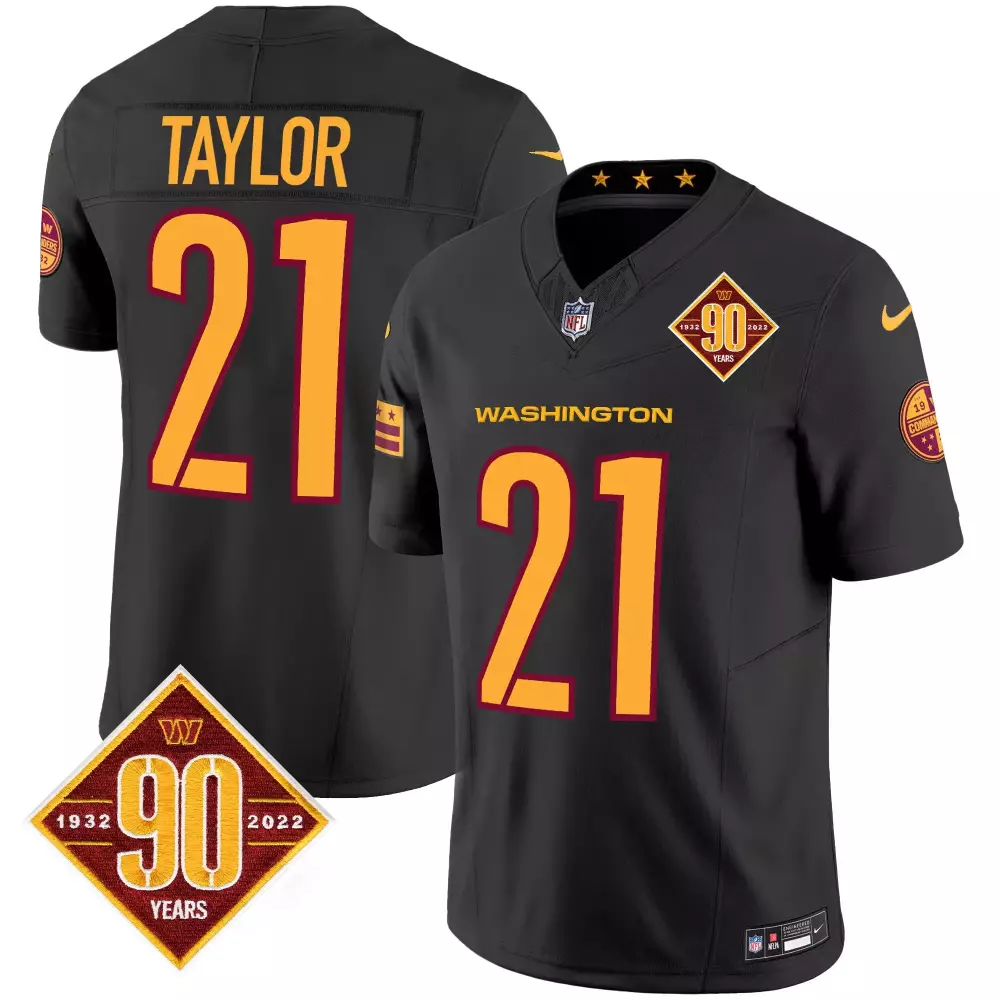 sean taylor black mens washington commanders 90th anniversary patch vapor jersey all stitched
