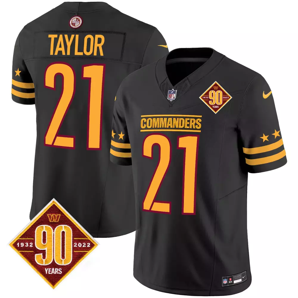 sean taylor black mens washington commanders 90th anniversary patch vapor jersey all stitched