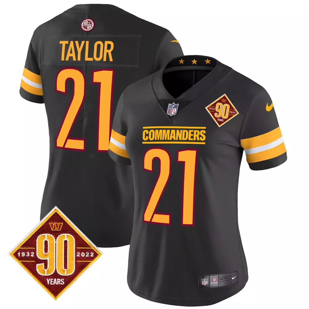 sean taylor black womens washington commanders 90th anniversary patch vapor jersey v2 all stitched