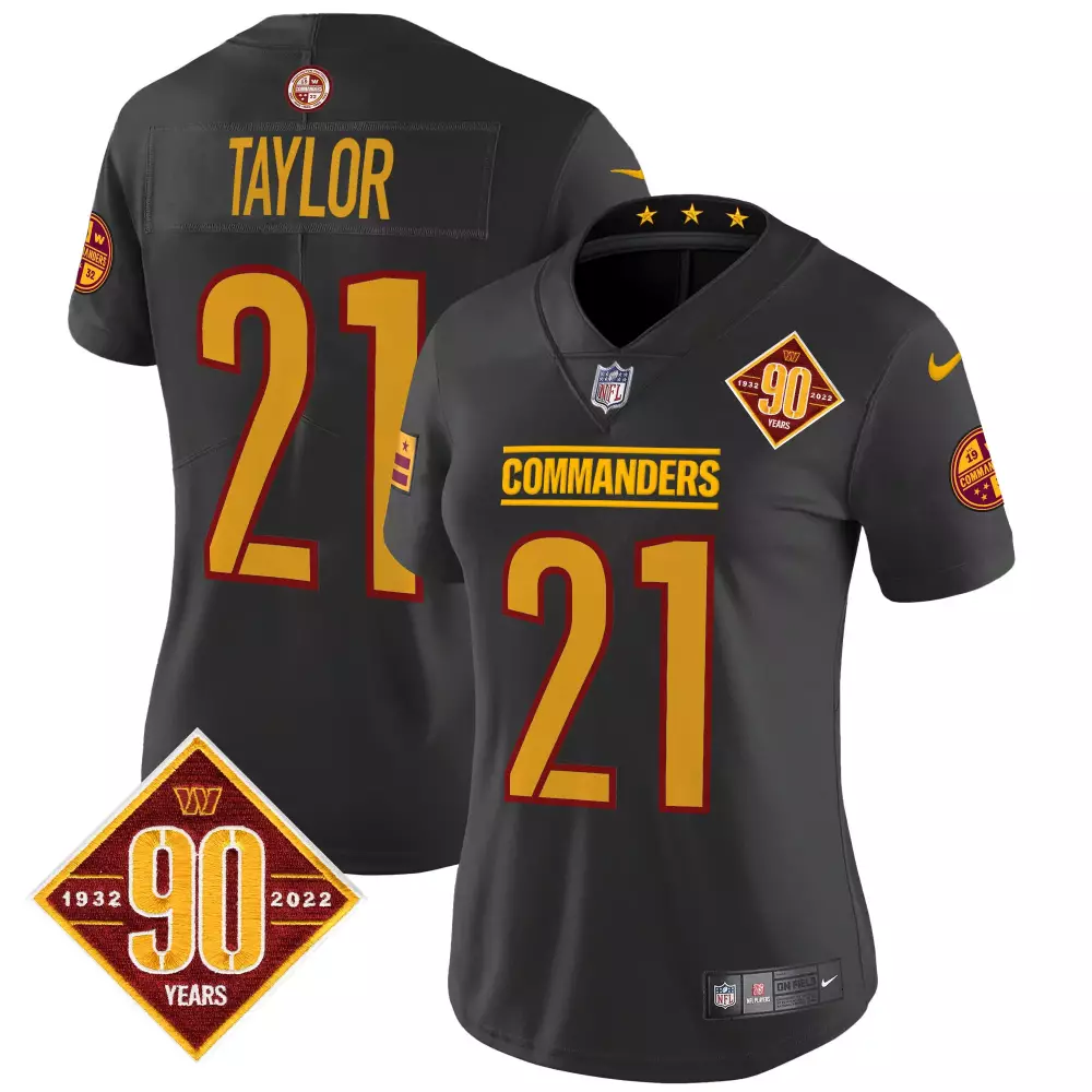 sean taylor black womens washington commanders 90th anniversary patch vapor jersey v2 all stitched