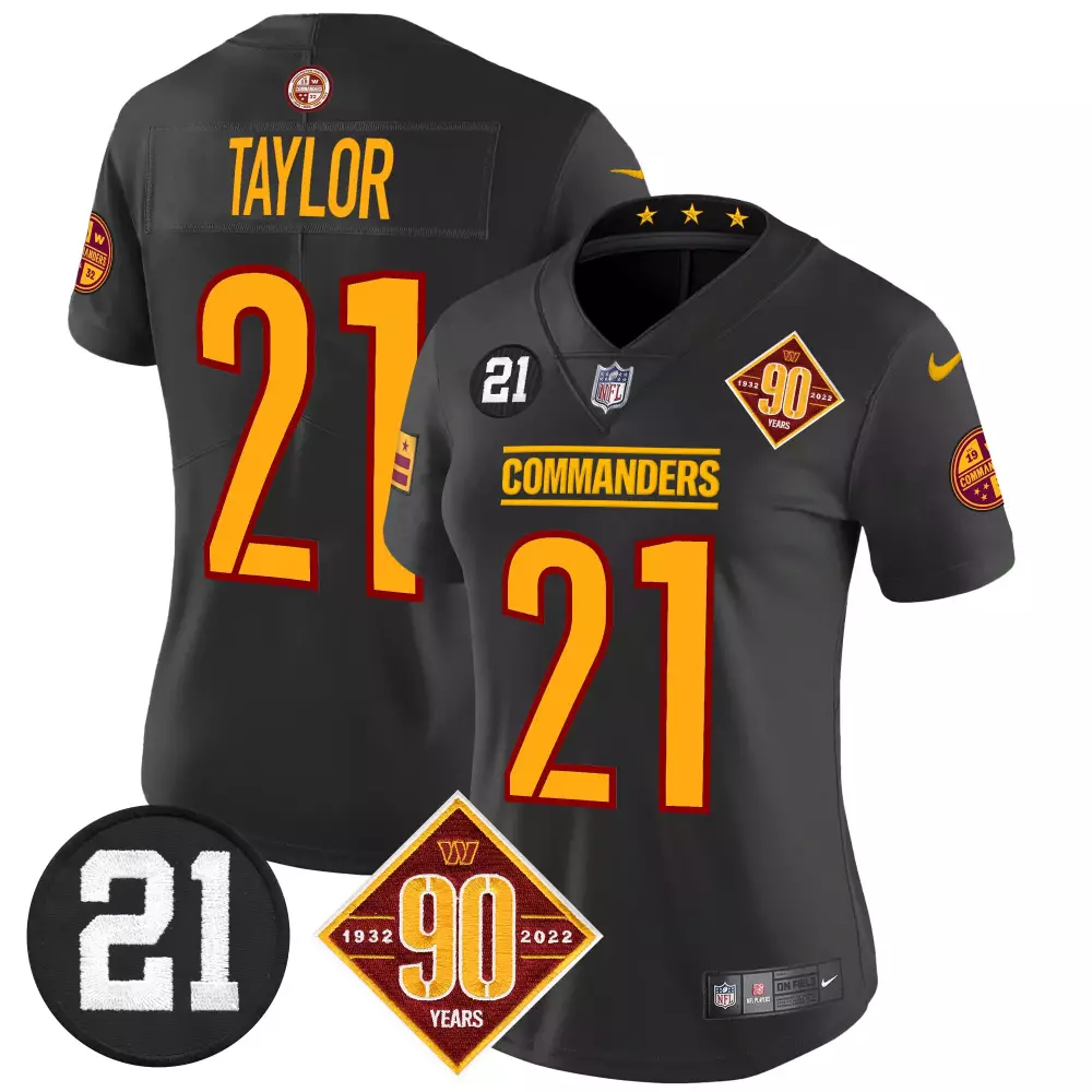 sean taylor black womens washington commanders 90th anniversary patch vapor jersey v2 all stitched