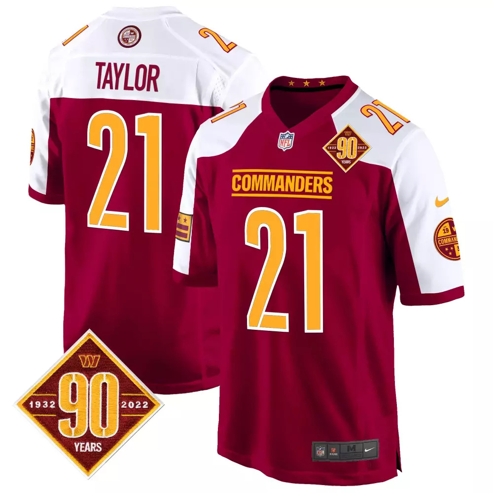 sean taylor burgundy alternate mens washington commanders 90th anniversary patch game jersey all stitched