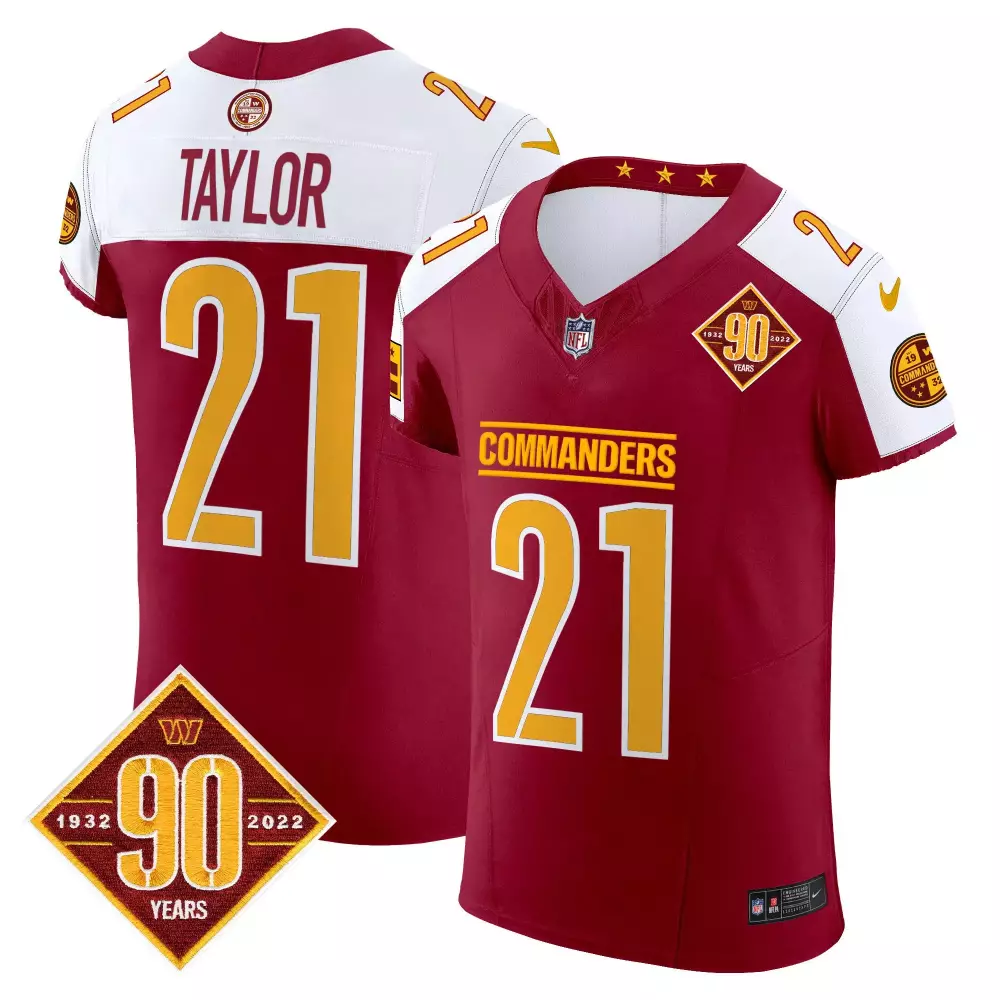 sean taylor burgundy alternate mens washington commanders 90th anniversary patch game jersey all stitched