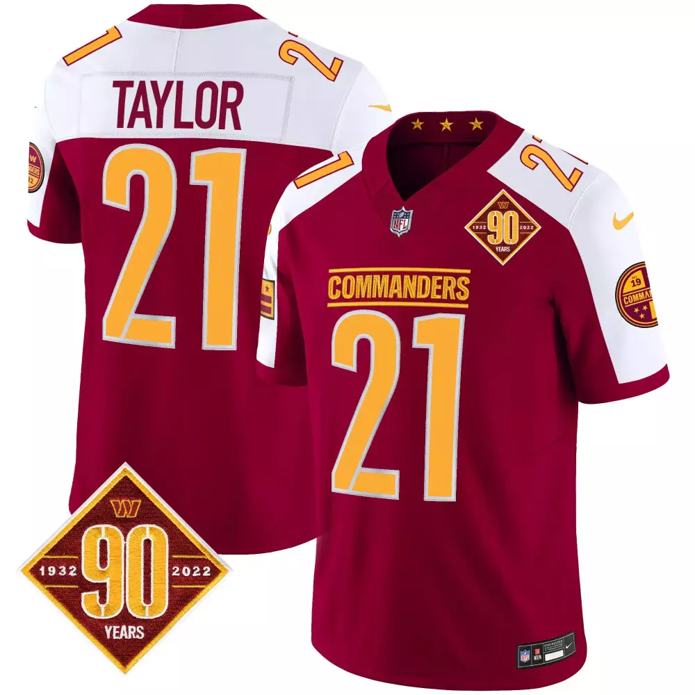 sean taylor burgundy alternate mens washington commanders 90th anniversary patch game jersey all stitched