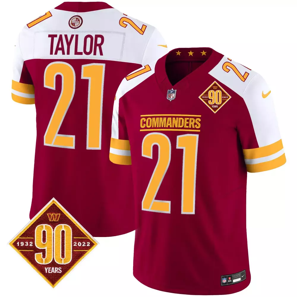 sean taylor burgundy alternate mens washington commanders 90th anniversary patch game jersey all stitched