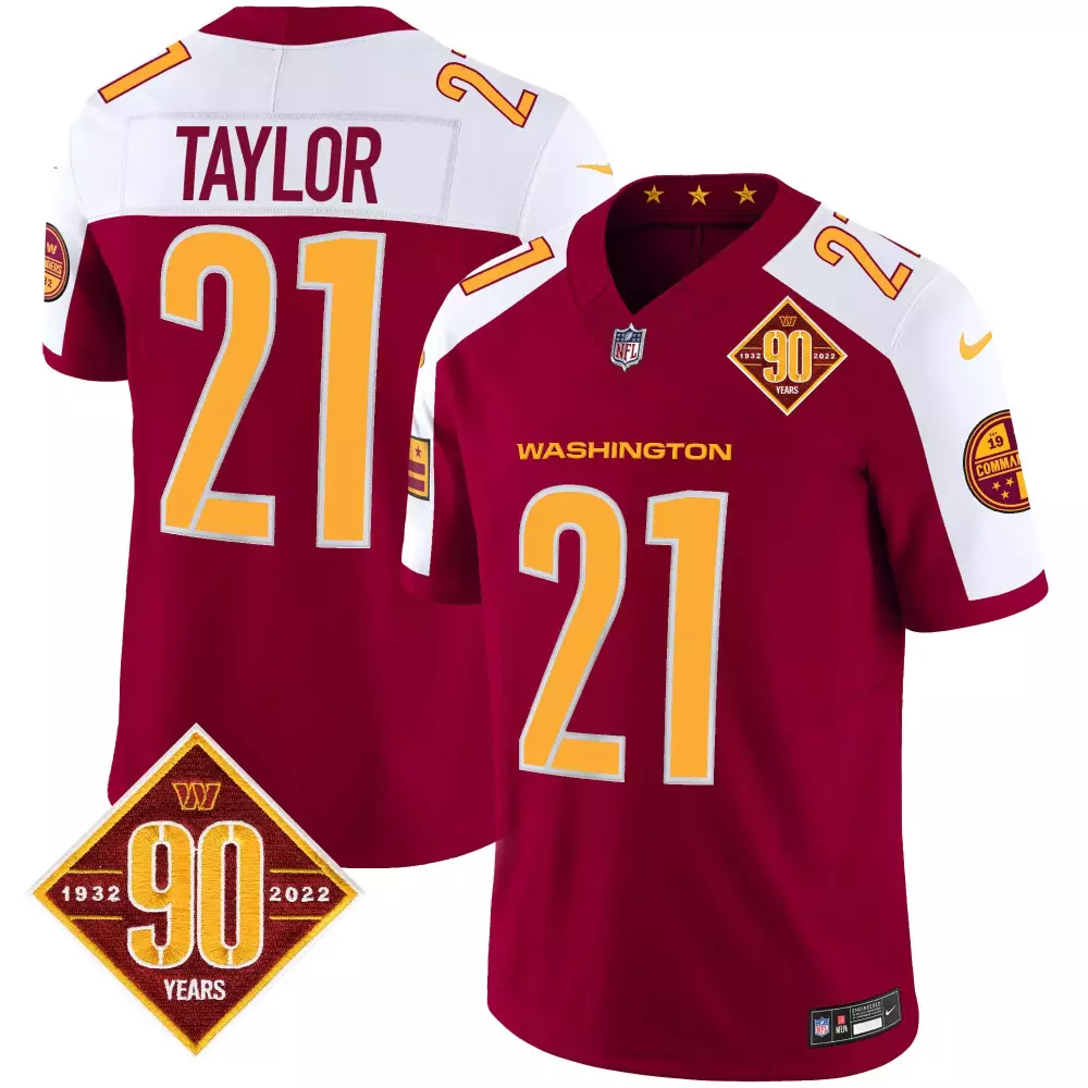 sean taylor burgundy alternate mens washington commanders 90th anniversary patch game jersey all stitched
