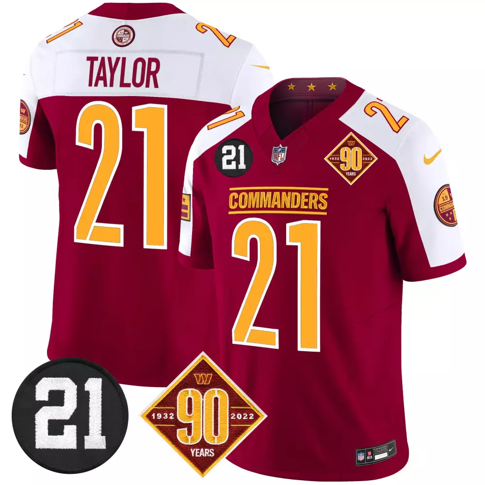 sean taylor burgundy alternate mens washington commanders 90th anniversary patch vapor limited jersey all stitched
