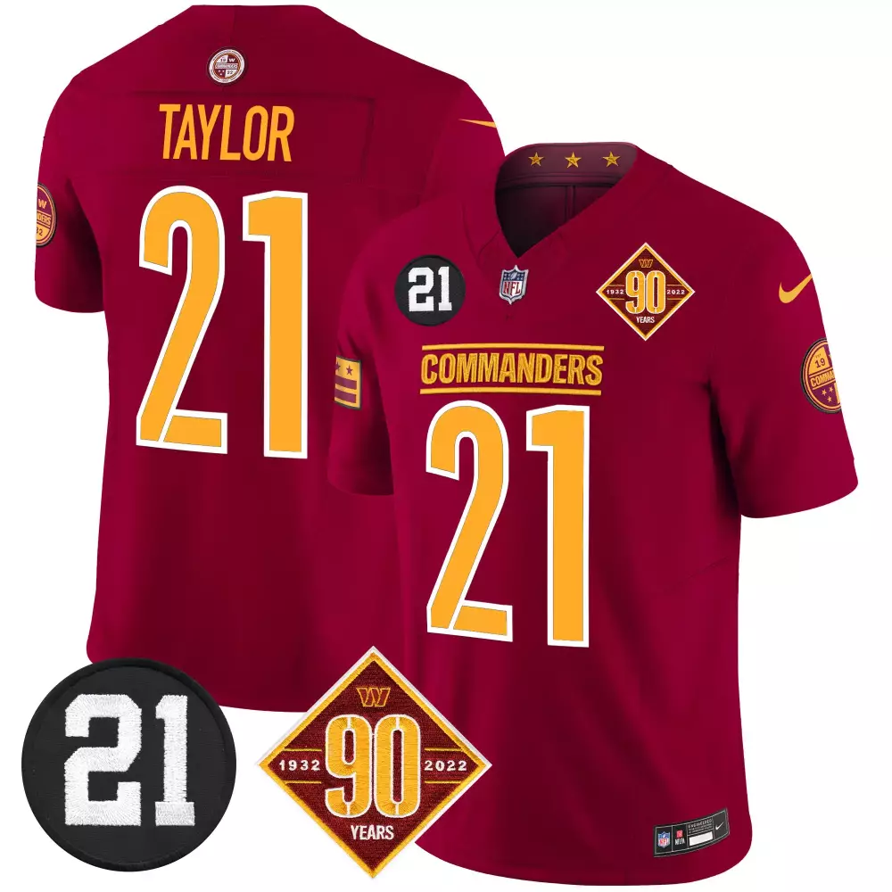 sean taylor burgundy mens washington commanders 90th sean taylor patch vapor limited jersey all stitched