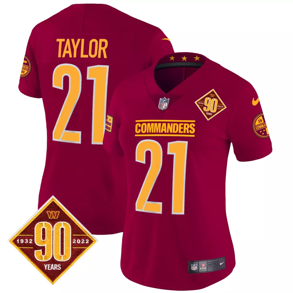 sean taylor burgundy mens washington commanders 90th sean taylor patch vapor limited jersey all stitched