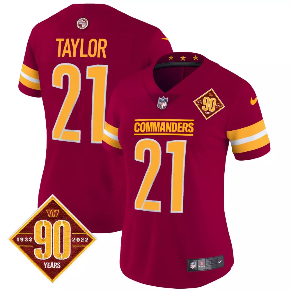 sean taylor burgundy womens washington commanders 90th anniversary patch vapor jersey v2 all stitched