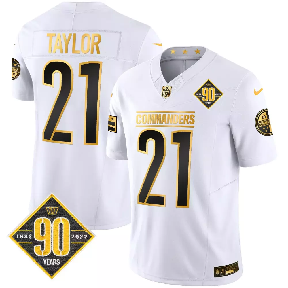 sean taylor white gold mens washington commanders 90th anniversary patch gold vapor jersey all stitched