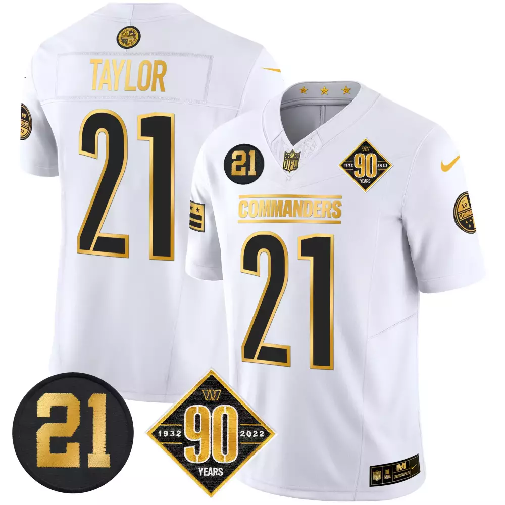 sean taylor white gold mens washington commanders 90th anniversary patch gold vapor jersey all stitched