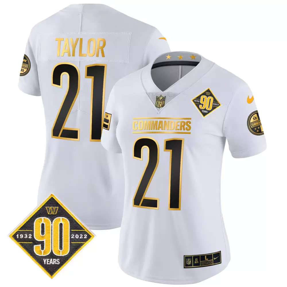 sean taylor white gold mens washington commanders 90th anniversary patch gold vapor jersey all stitched