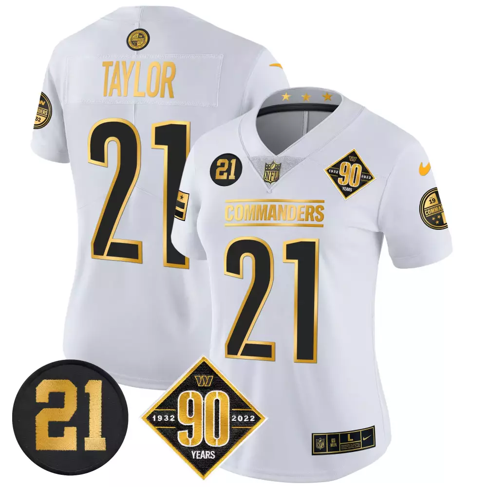 sean taylor white gold mens washington commanders 90th anniversary patch gold vapor jersey all stitched