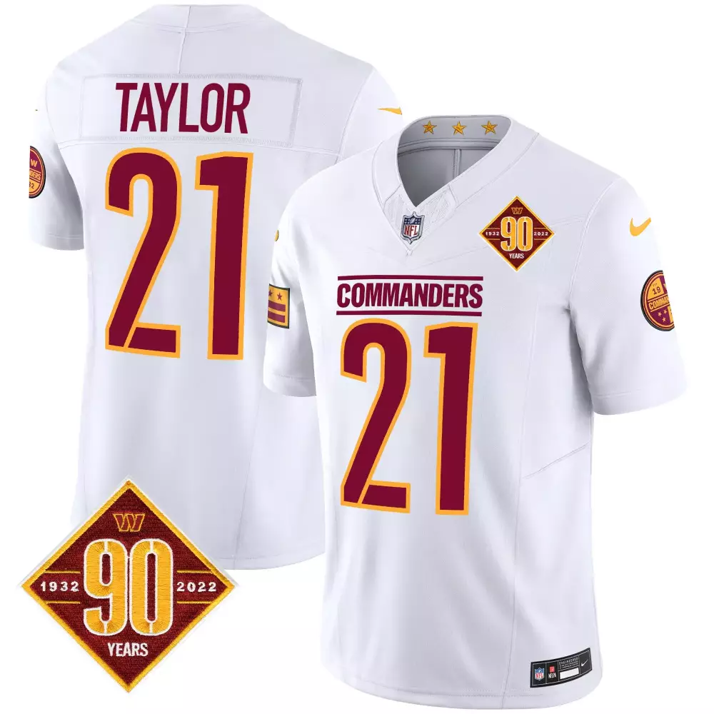 sean taylor white mens washington commanders 90th anniversary patch vapor jersey all stitched