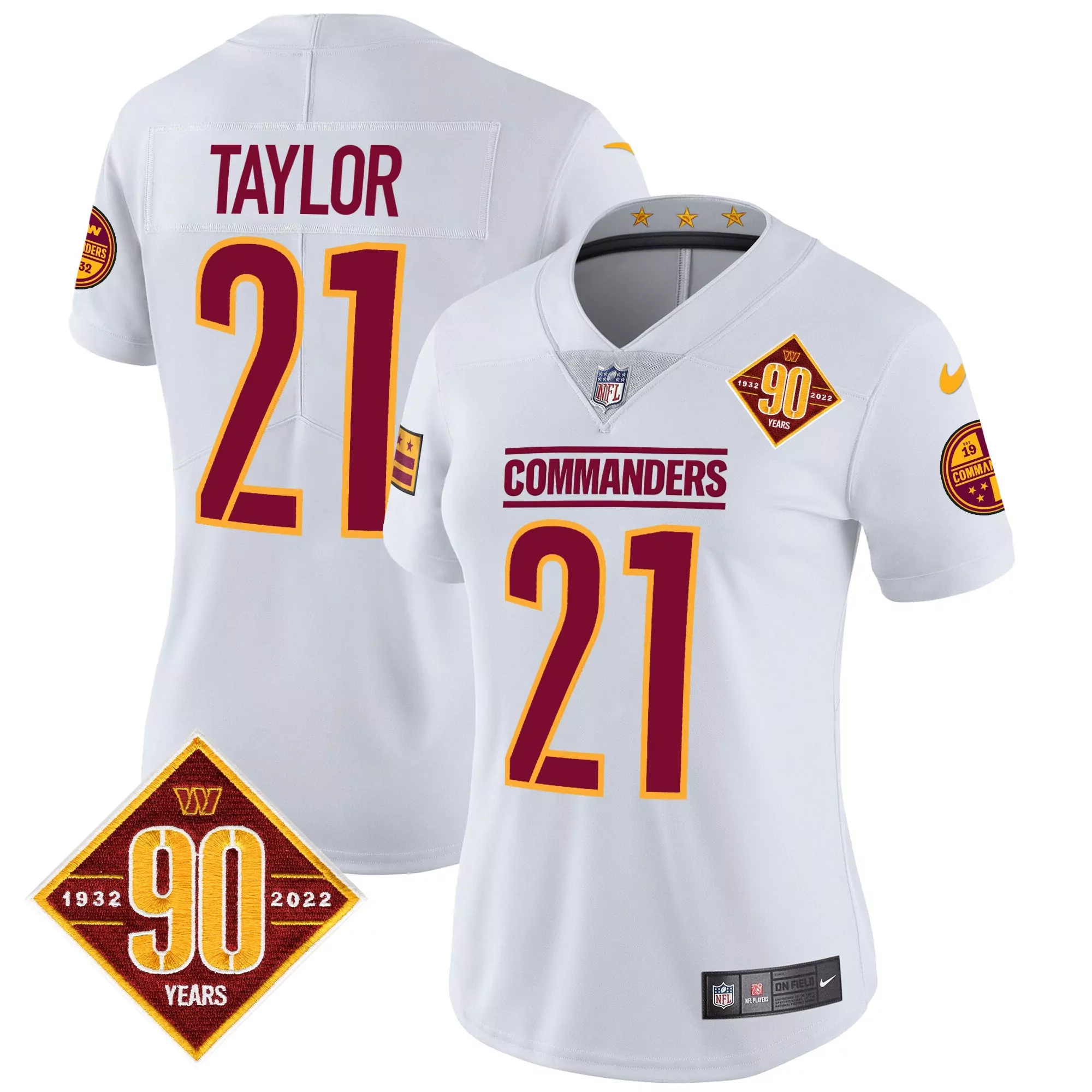 sean taylor white womens washington commanders 90th anniversary patch vapor jersey all stitched