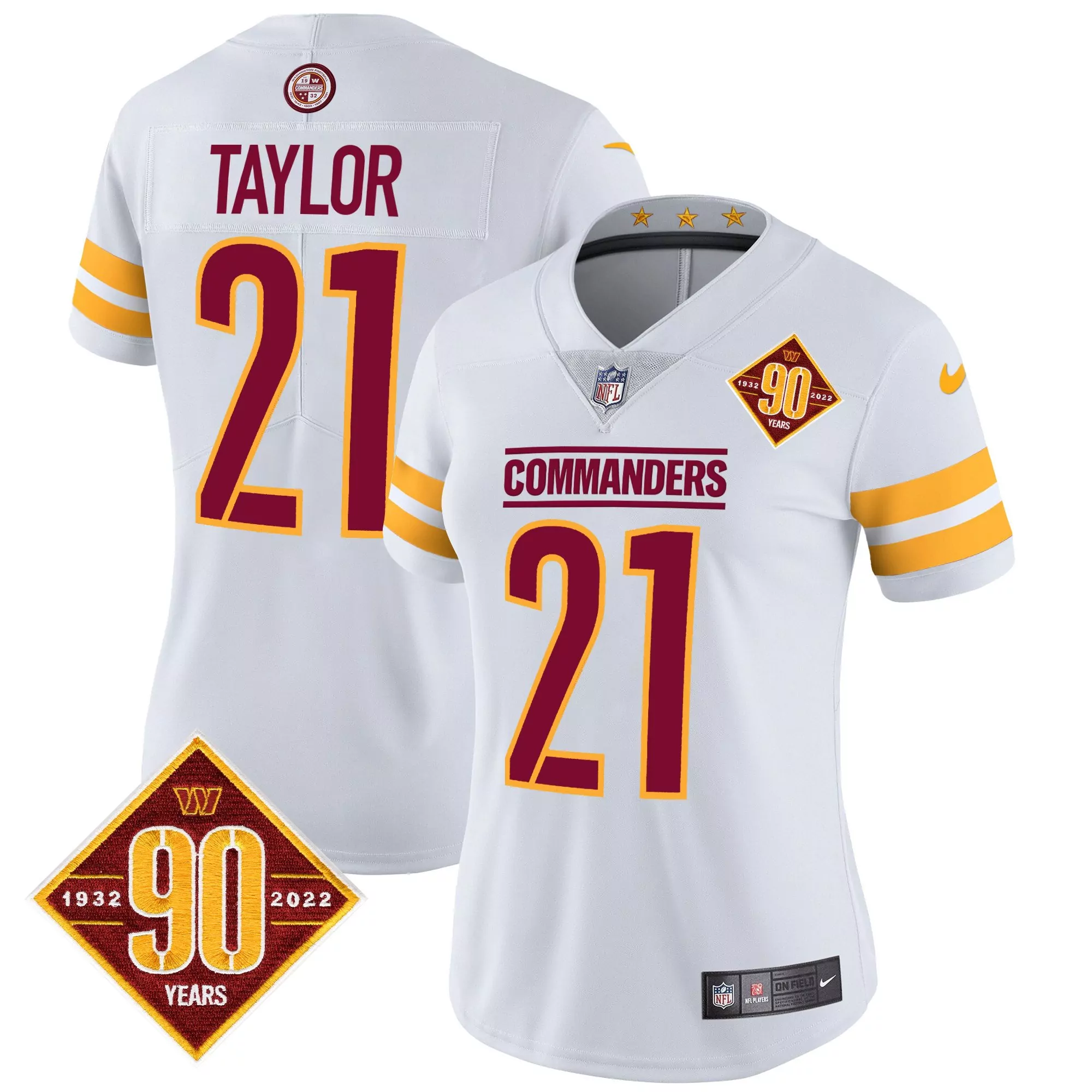 sean taylor white womens washington commanders 90th anniversary patch vapor jersey all stitched