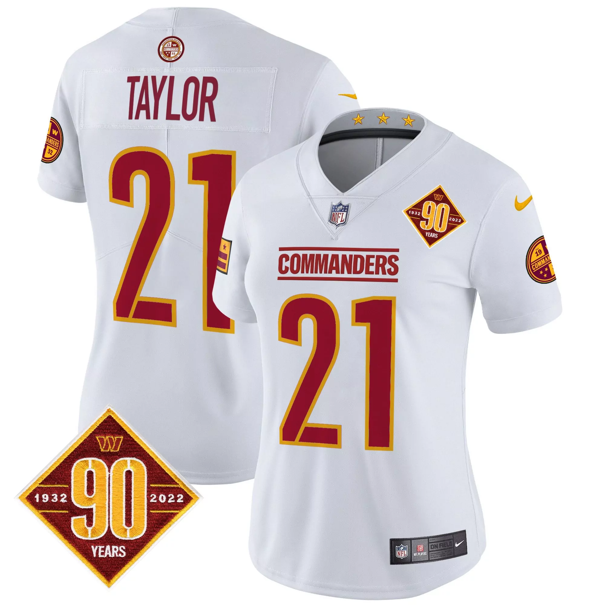 sean taylor white womens washington commanders 90th anniversary patch vapor jersey all stitched