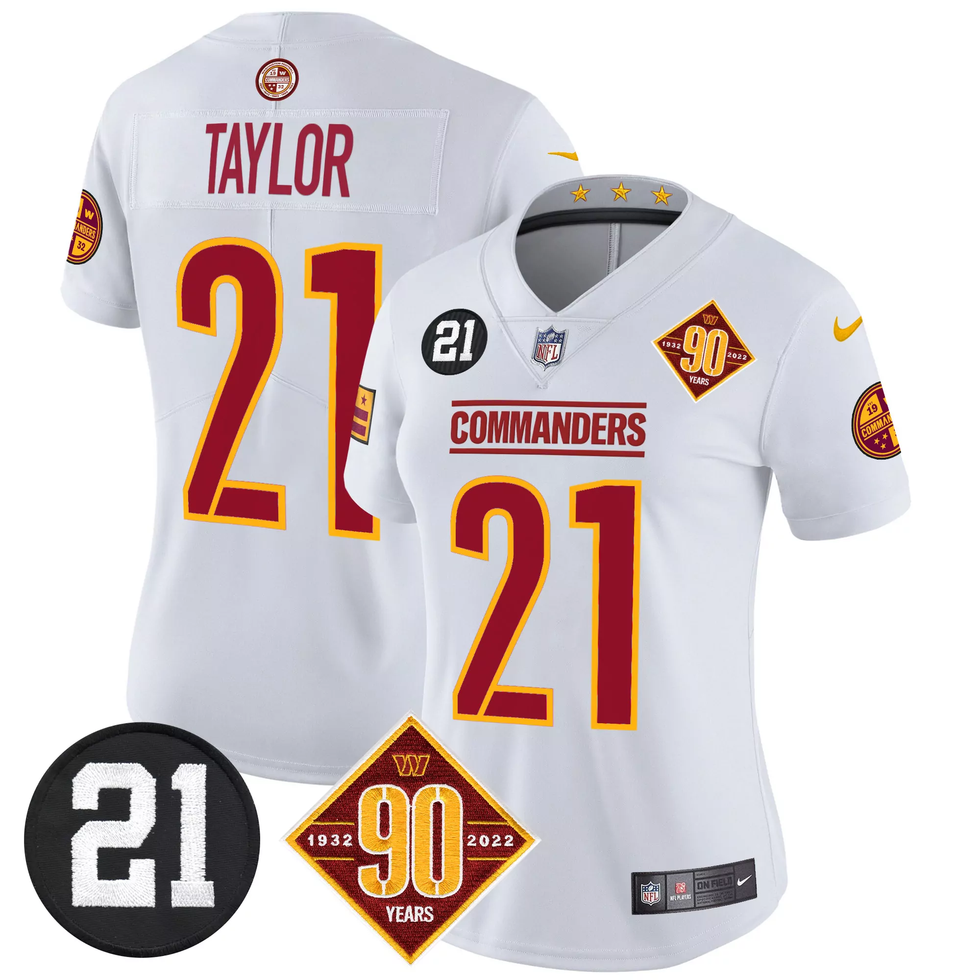 sean taylor white womens washington commanders 90th anniversary patch vapor jersey all stitched