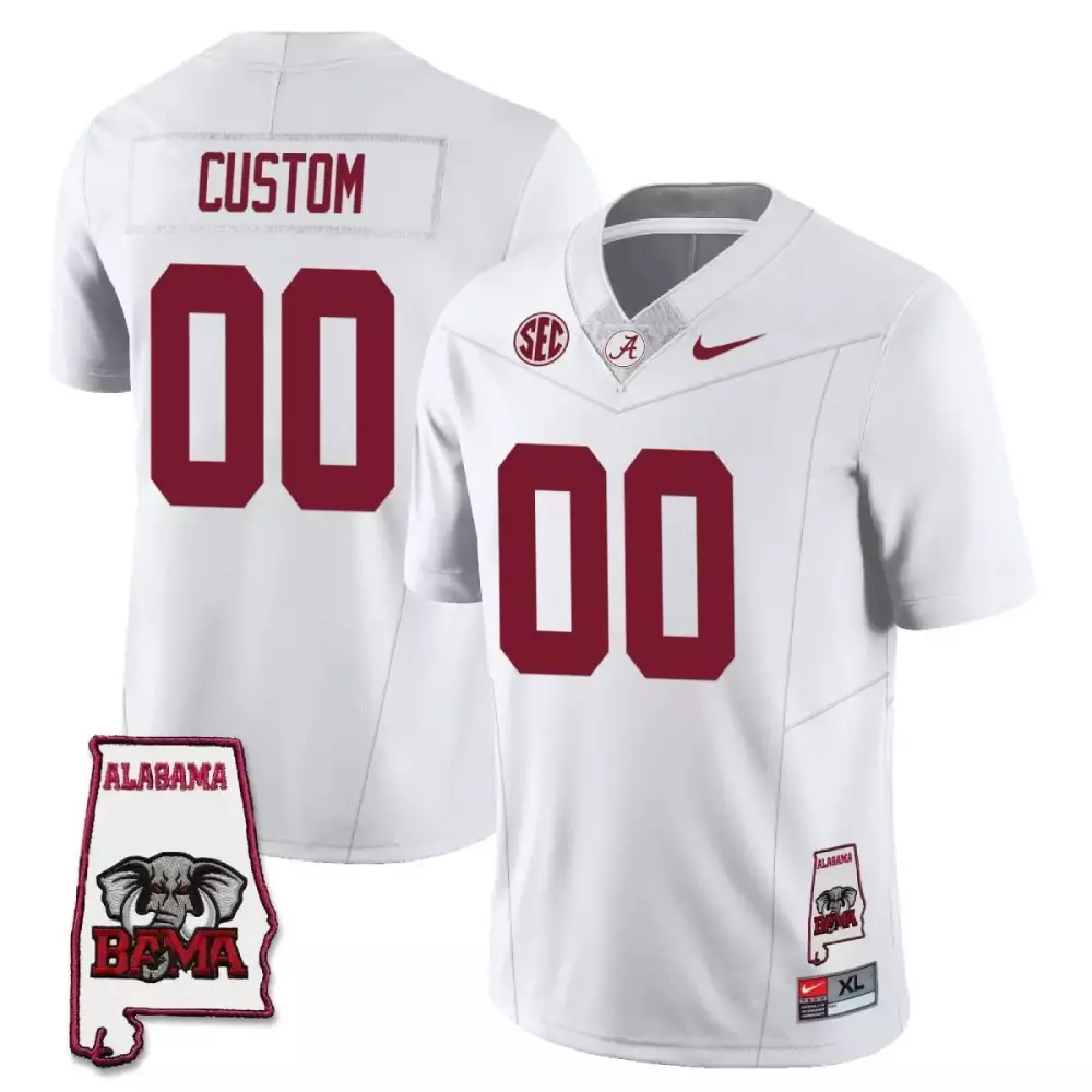 sec map white mens alabama crimson tide football 2023 custom jersey all stitched