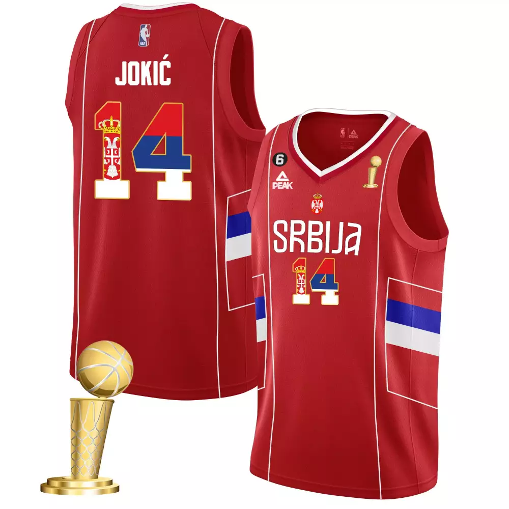 serbia red men nikola jokic denver nuggets serbia flag champions jersey all stitched