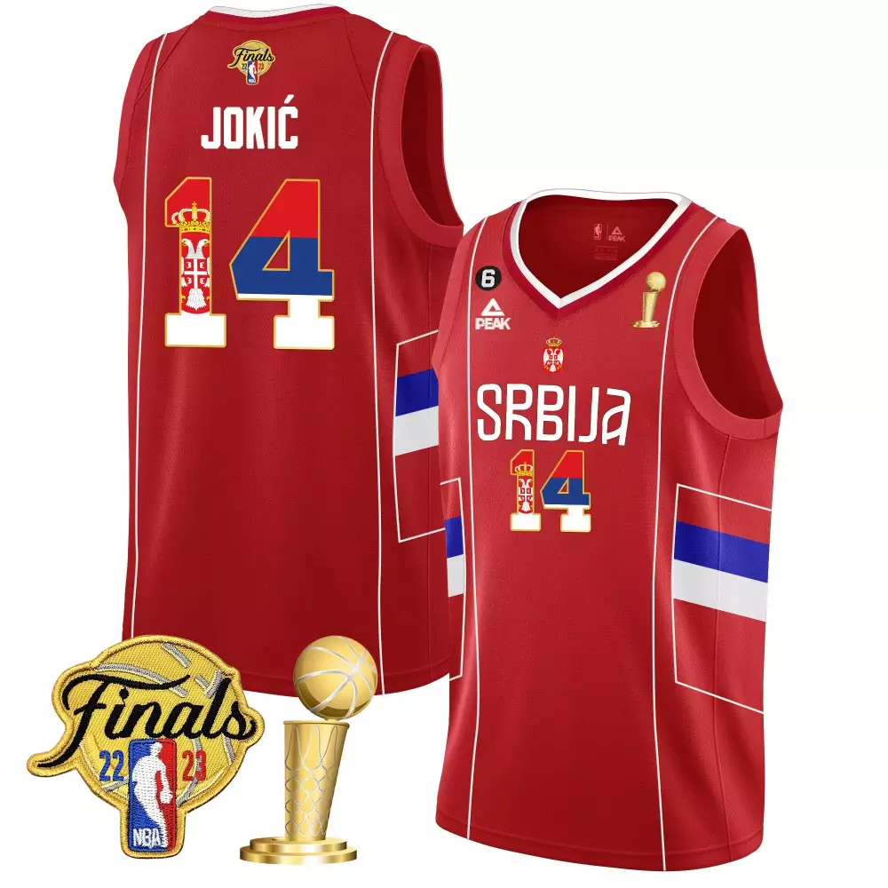 serbia red men nikola jokic denver nuggets serbia flag champions jersey all stitched