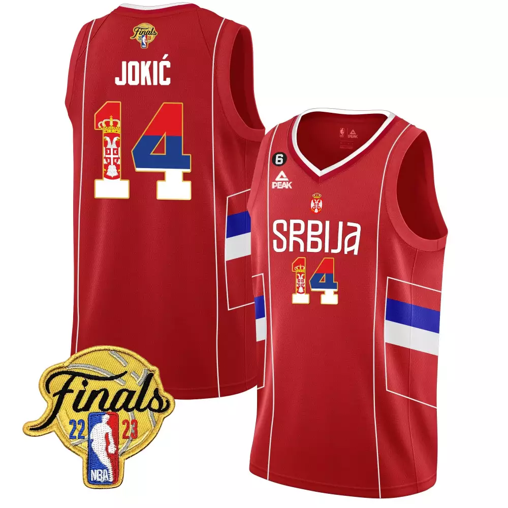 serbia red men nikola jokic denver nuggets serbia flag champions jersey all stitched