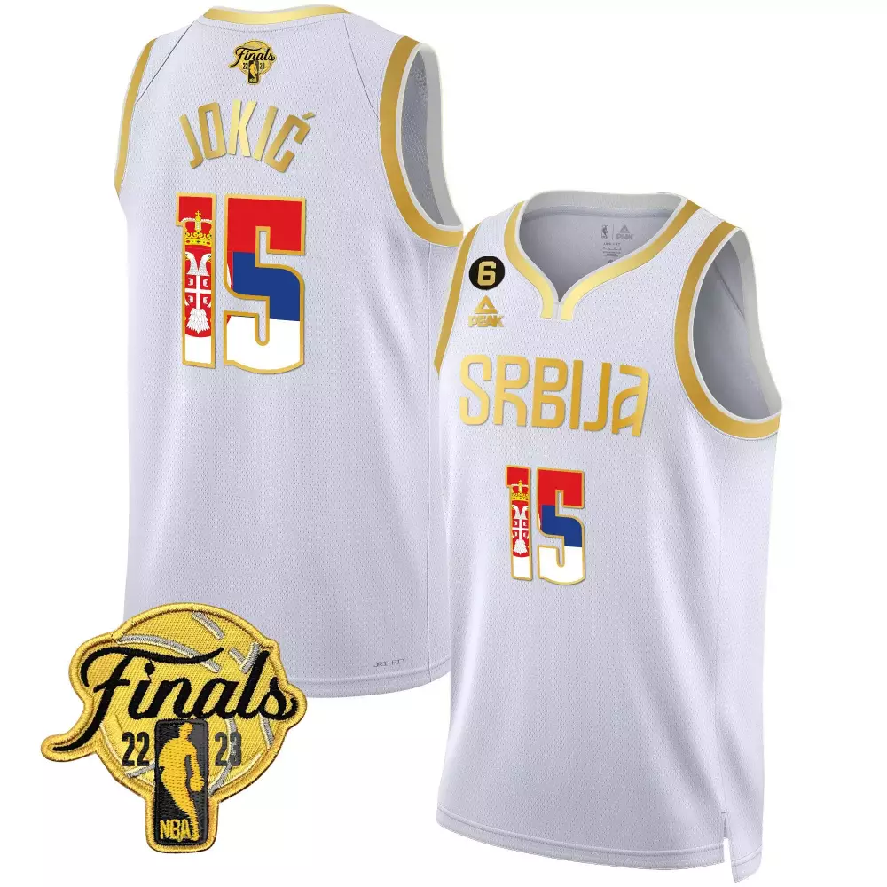 serbia white men nikola jokic denver nuggets serbia finals patch gold jersey all stitched