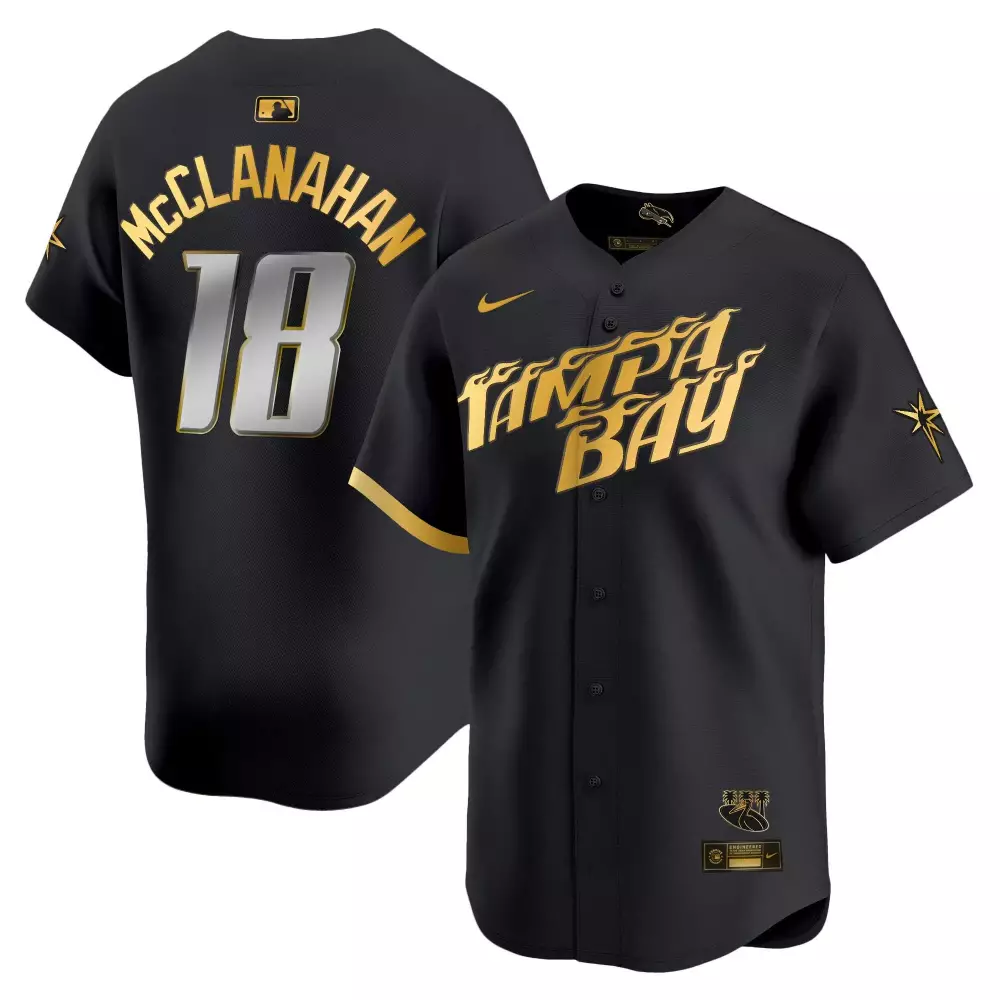 shane mcclanahan black gold mens tampa bay rays 2024 city connect vapor premier limited jersey charcoal all stitched