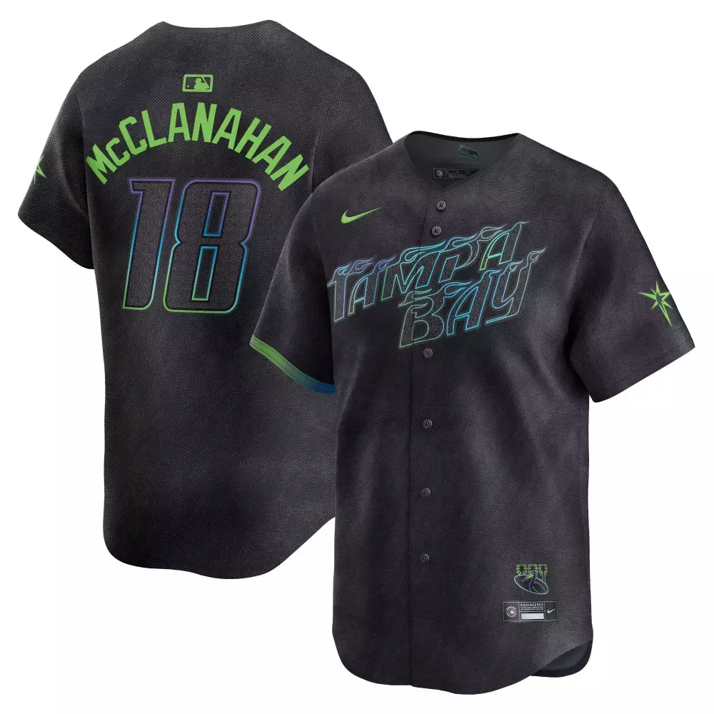 shane mcclanahan black gold mens tampa bay rays 2024 city connect vapor premier limited jersey charcoal all stitched