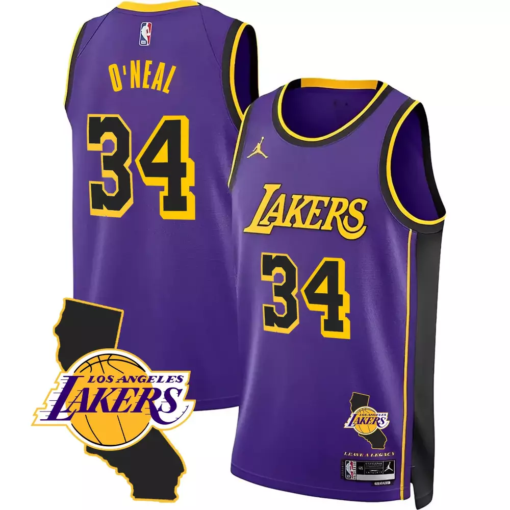 shaquille oneal gold mens los angeles lakers california patch jersey all stitched