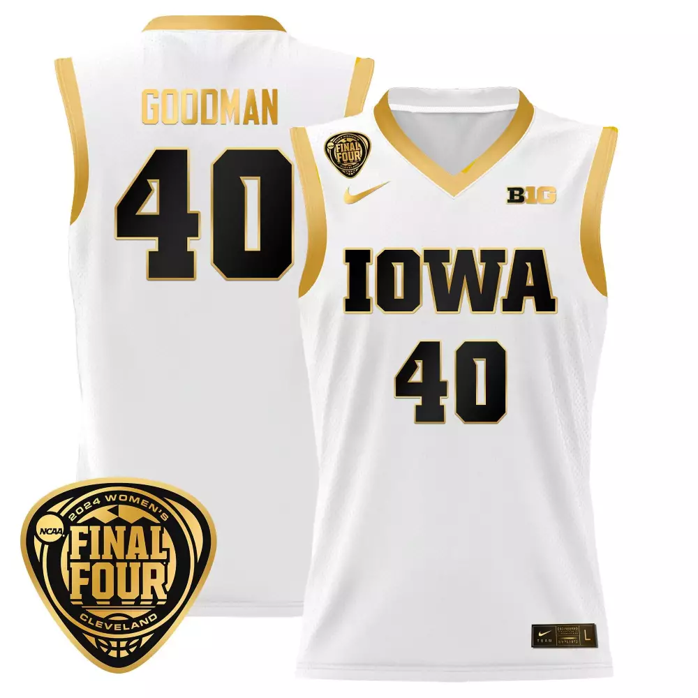 Sharon Goodman Iowa Hawkeyes 2024 Final Four Basketball Jersey | White Gold Stitched | Replica Fan Gear | For Men, Women & Youth