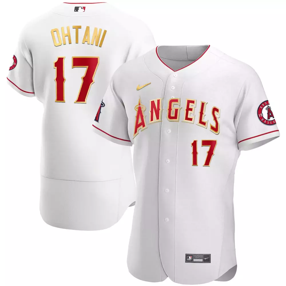 shohei ohtani flex white gold mens los angeles angels black limited gold jersey all stitched