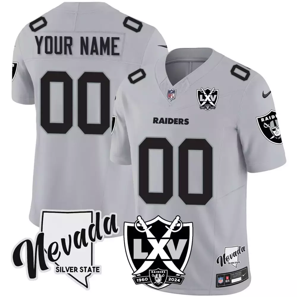 Silver State Patch White Las Vegas Raiders Vapor Custom Jersey | All Stitched | For Men, Women & Youth