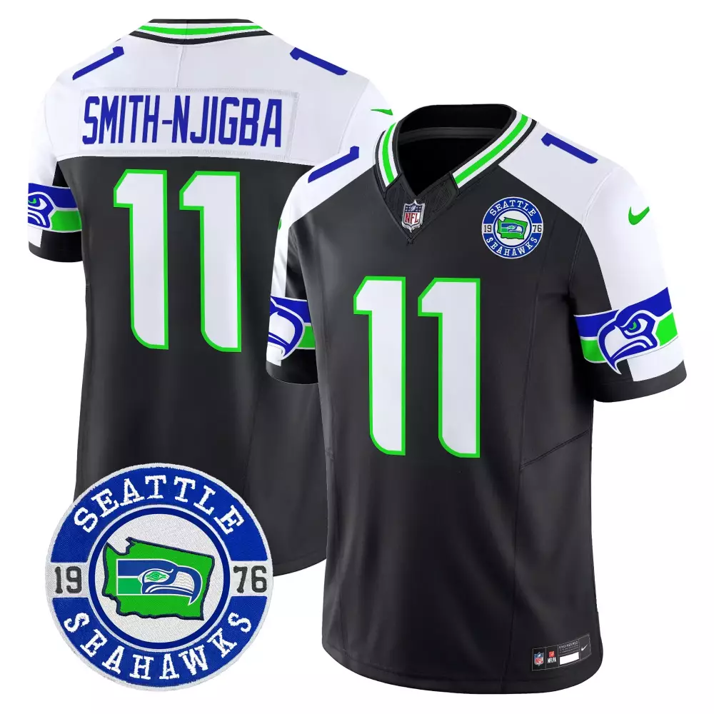 Smith Njigba Black Alternate Jersey | Seattle Seahawks 2024 City Patch | Limited Edition Stitched Fan Gear | For Men, Women & Youth