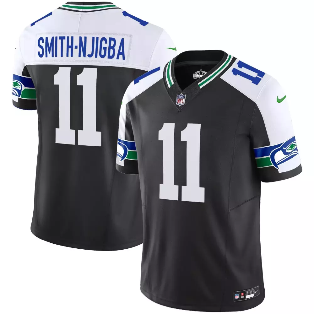 Smith Njigba Black Alternate Jersey | Seattle Seahawks 2024 City Patch | Limited Edition Stitched Fan Gear | For Men, Women & Youth