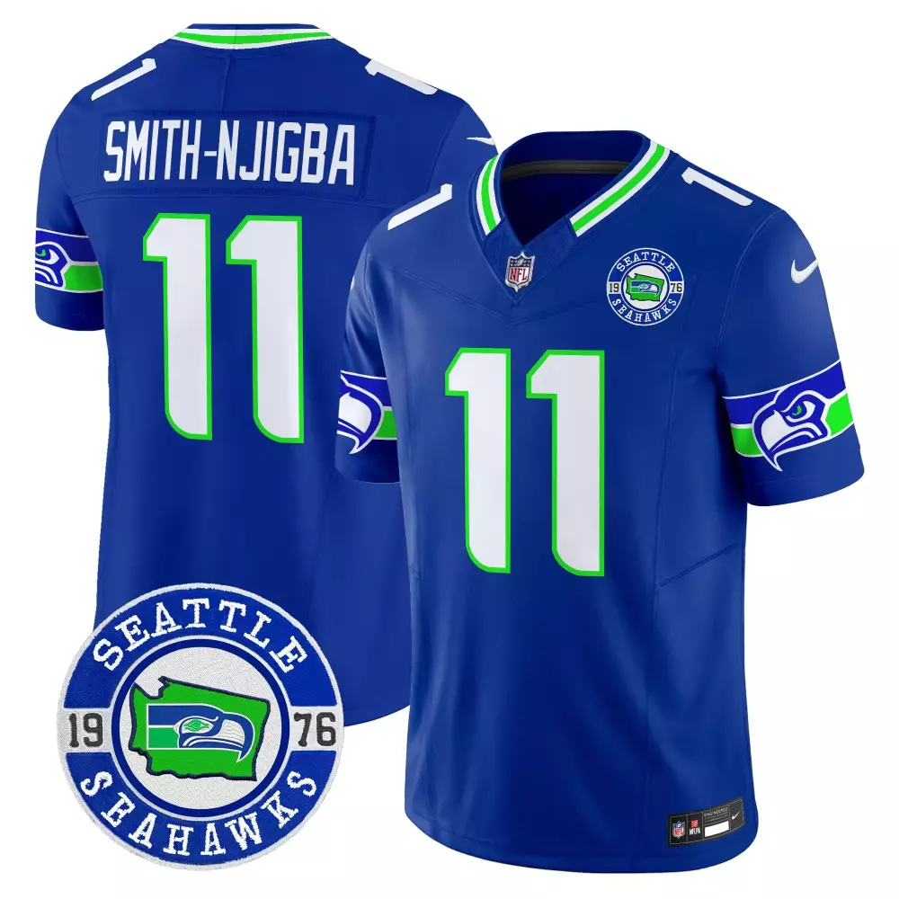 Smith-Njigba Seattle Seahawks Royal Men's 2024 EST 1976 Patch Vapor Limited Jersey | Stitched Fan Gear for Men, Women & Youth