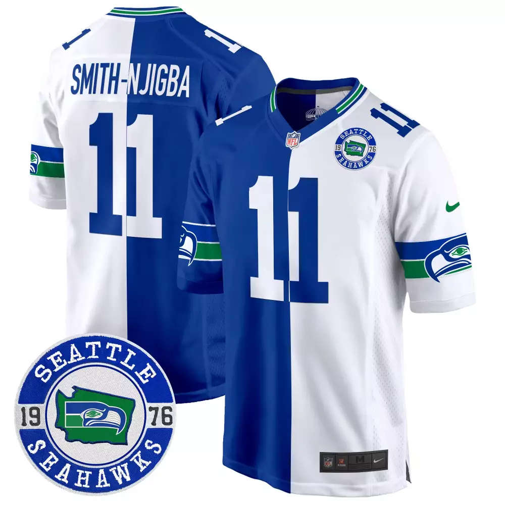 Smith-Njigba Men's Seattle Seahawks Throwback Game Jersey | Split Design Stitched | Limited Edition Fan Gear | For Men, Women & Youth