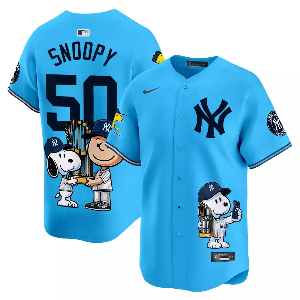 snoopy light blue unisex new york yankees peanut snoopy vapor premier limited jersey printed