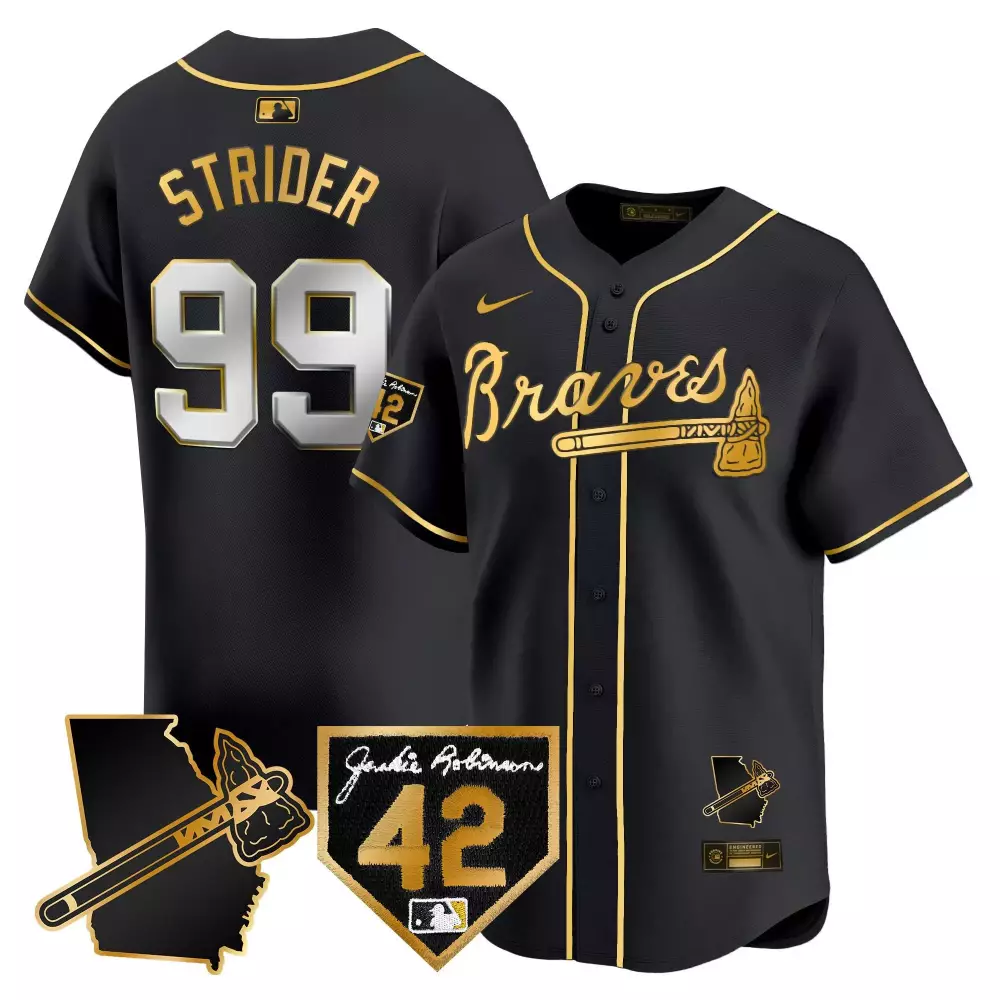 Spencer Strider Black & Gold Women's Atlanta Braves Hank Aaron Jersey V2 | 715th Home Run Patch | Vapor Premier Limited Edition | For Men, Women & Youth