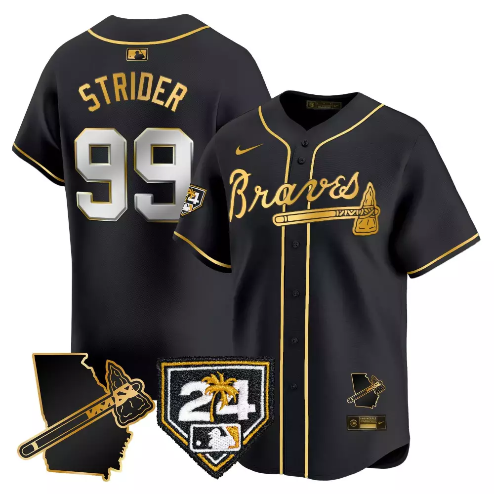 Spencer Strider Black & Gold Women's Atlanta Braves Hank Aaron Jersey V2 | 715th Home Run Patch | Vapor Premier Limited Edition | For Men, Women & Youth