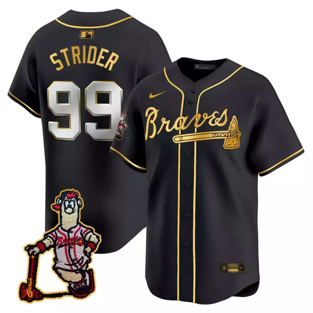 Spencer Strider Black Gold Men’s Atlanta Braves 2024 Spring Training Patch Vapor Premier Limited Jersey | All Stitched | For Men, Women & You