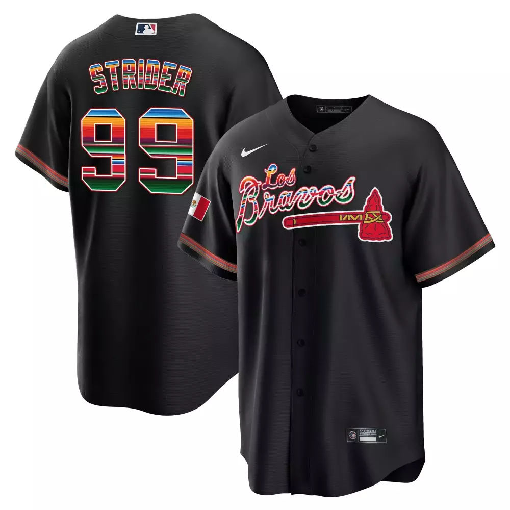 Spencer Strider Black Men's Atlanta Braves Los Bravos Mexico Jersey | All Stitched Style | Limited Edition Fan Gear | For Men, Women & Youth