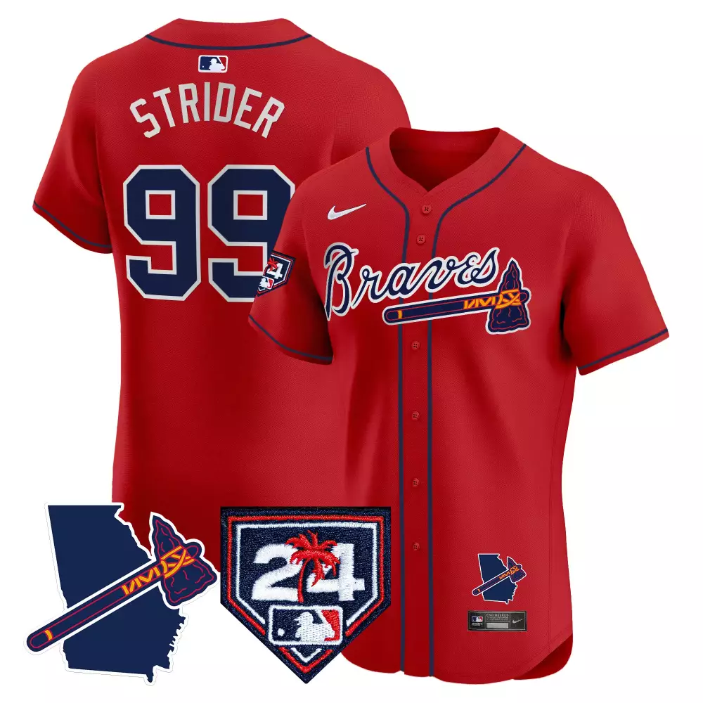 Spencer Strider Atlanta Braves 2024 Spring Training Georgia Patch Jersey | Stitched Men's Vapor Premier Elite | For Men, Women & Youth