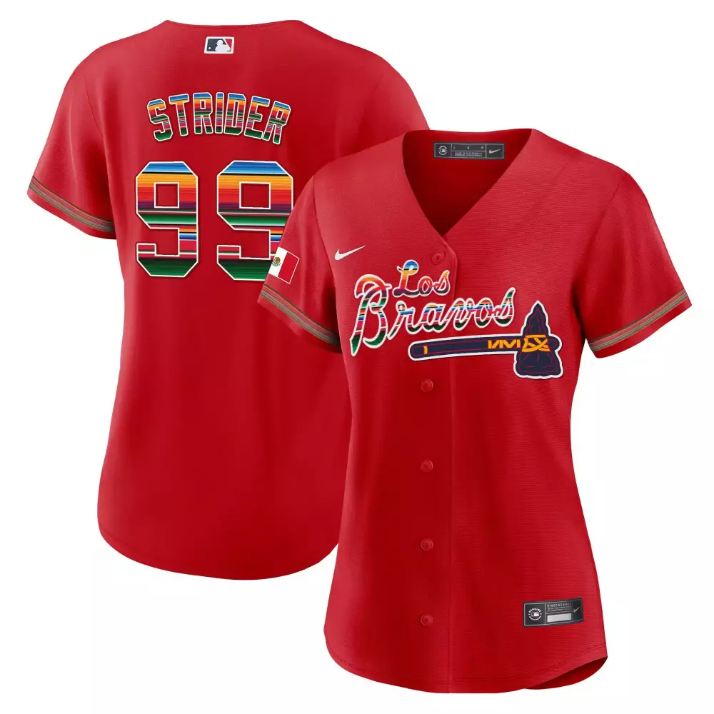 Spencer Strider Atlanta Braves Los Bravos Mexico Jersey | Stitched Women's Fan Gear | For Men, Women & Youth