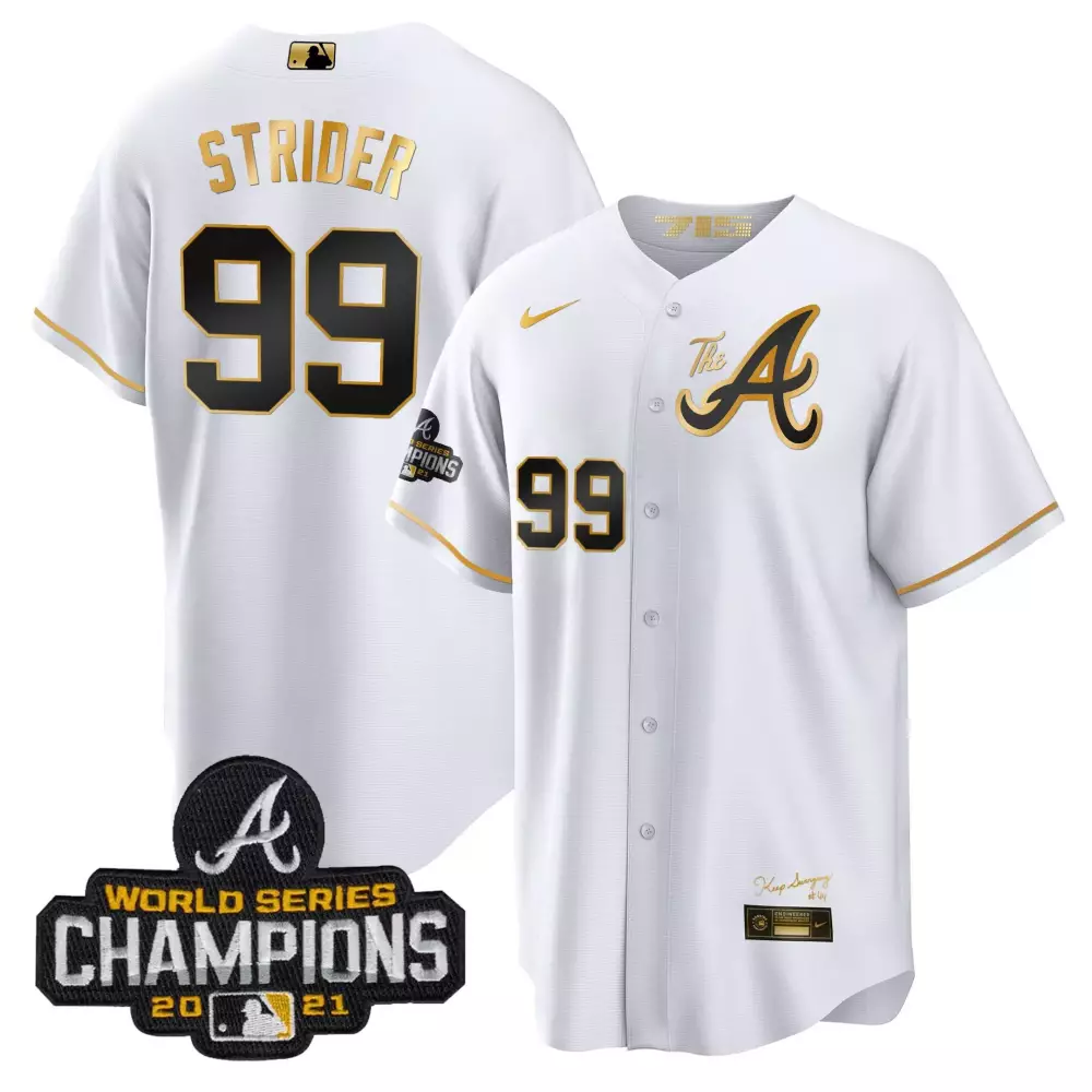 Spencer Strider Atlanta Braves Champions City Connect Gold Cool Base Jersey | Stitched Men's Fan Gear | For Men, Women & Youth