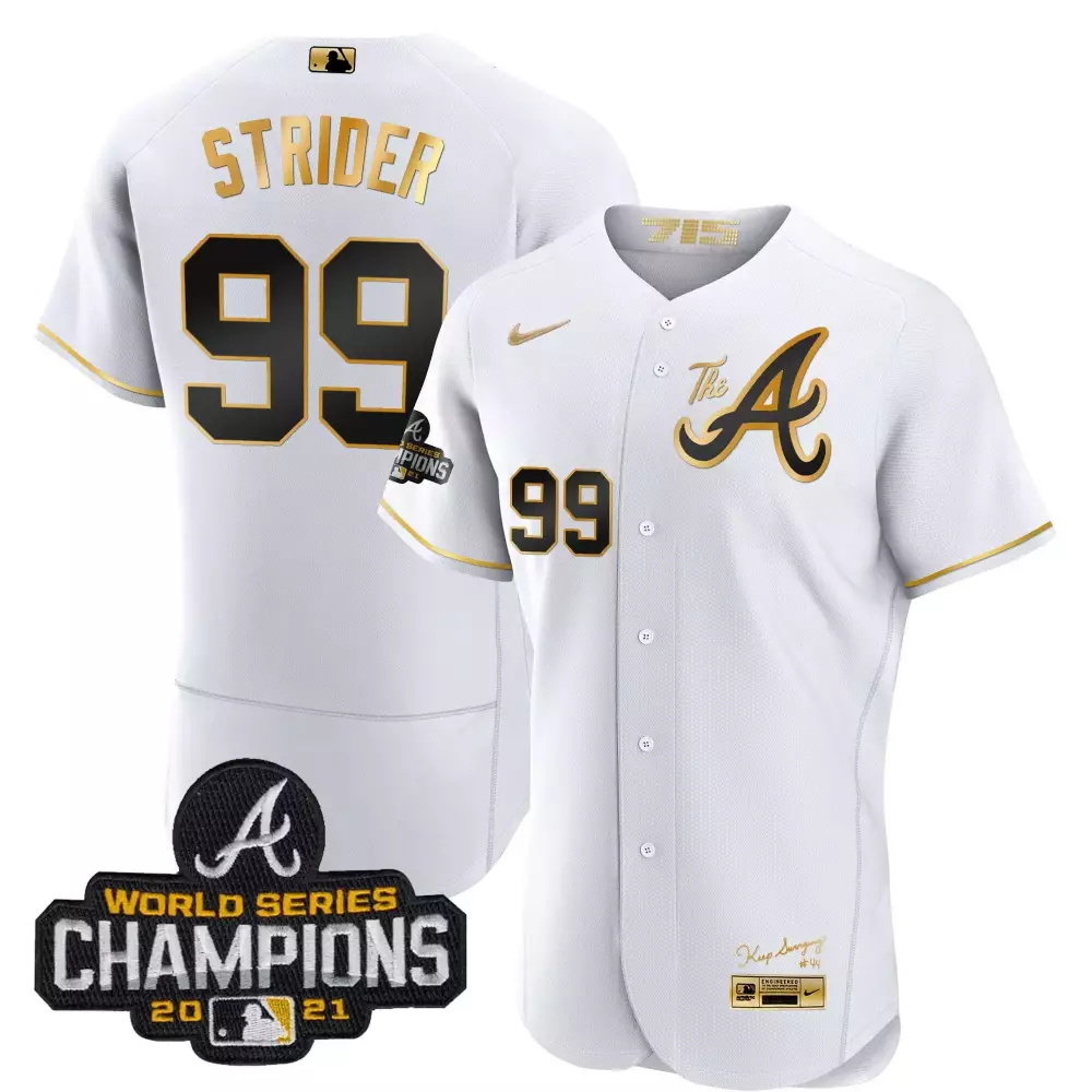 Spencer Strider 2024 Atlanta Braves Youth City Connect Jersey | White Gold Champions Edition | All Stitched Fan Gear | For Men, Women & Youth