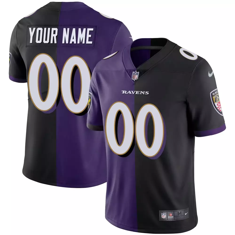 split black purple men baltimore ravens vapor gold custom name and number all stitched