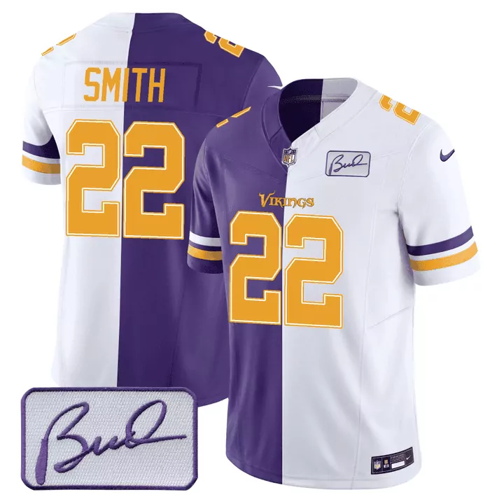 split harrison smith mens minnesota vikings bud grant patch purple white split jersey all stitched