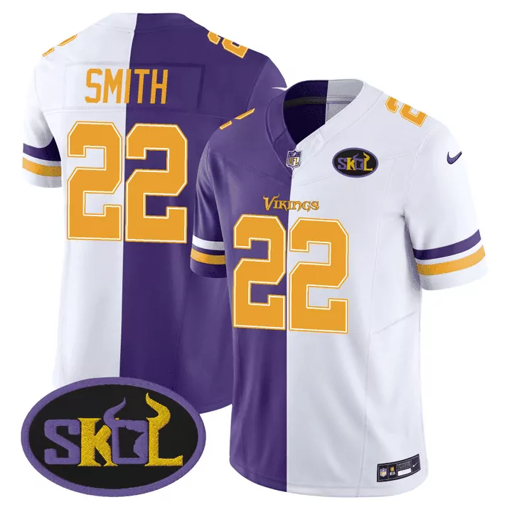 split harrison smith mens minnesota vikings bud grant patch purple white split jersey all stitched